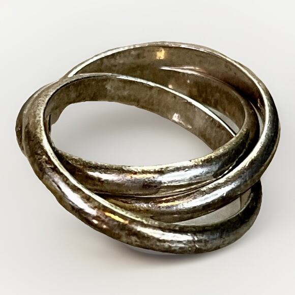 Vintage Sterling Silver 3 Band Rolling Ring Size 7 Interlocking Spinner Style - Picture 2 of 12